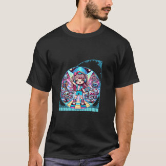 かわいいアニメガールレトロロボットダンスパーティー溝 Tシャツ