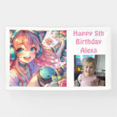 かわいいアニメガールローラースケートで滑る誕生日パーティー 横断幕 (横)