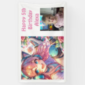 かわいいアニメガールローラースケートで滑る誕生日パーティー 横断幕 (縦)