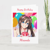 かわいいアニメガール気球誕生日 カード (正面)