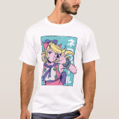 かわいいアニメガール猫耳 Tシャツ (正面)