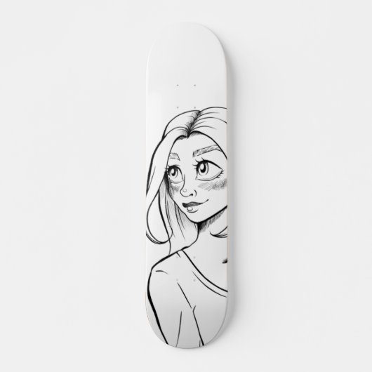 かわいいアニメガール白黒イラストレーション スケートボード (正面)