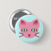 かわいいアニメキティキャットピンクティール（緑がかった色）レッド 缶バッジ (正面&裏面)