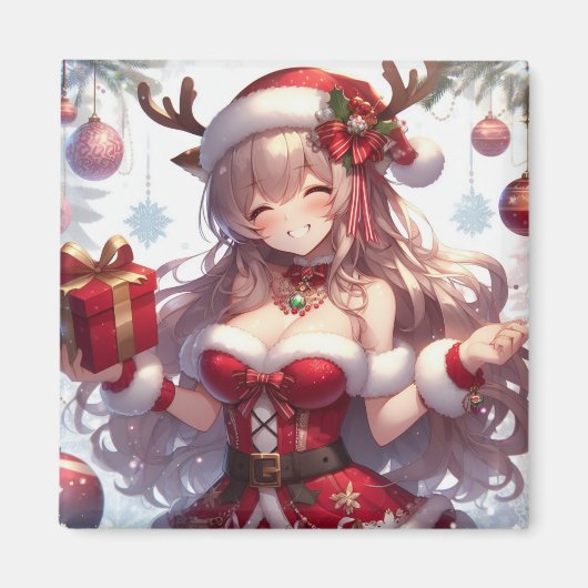かわいいアニメクリスマス少女 マグネット (正面)