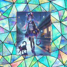 かわいいアニメゲーマーガール&キャット |大