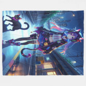 かわいいアニメゲーマーガール&キャット |大 フリースブランケット (正面(横))