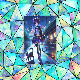 かわいいアニメゲーマーガール&キャット |特大 キャンバスプリント