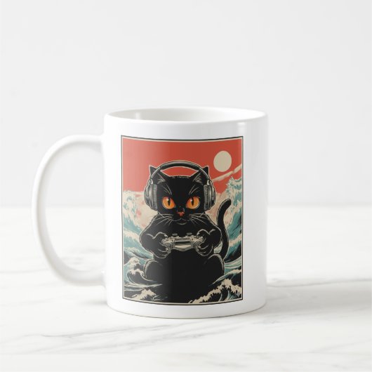 かわいいアニメゲーマー 可愛い猫 日本ゲームギフトB コーヒーマグカップ (左)