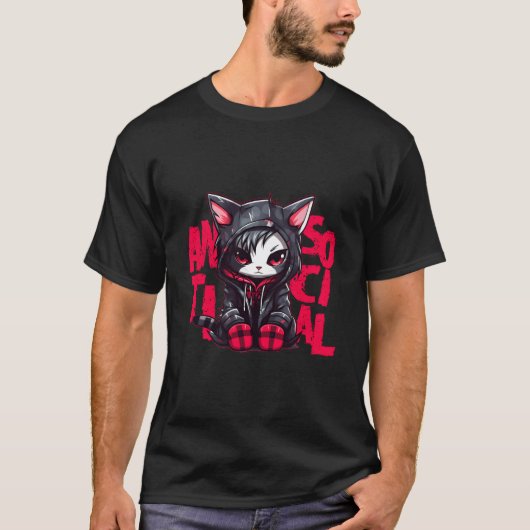 かわいいアニメゴシック猫チビ(小さくかわいく書いた感じ)反社会的ヘラグラン Tシャツ (正面)