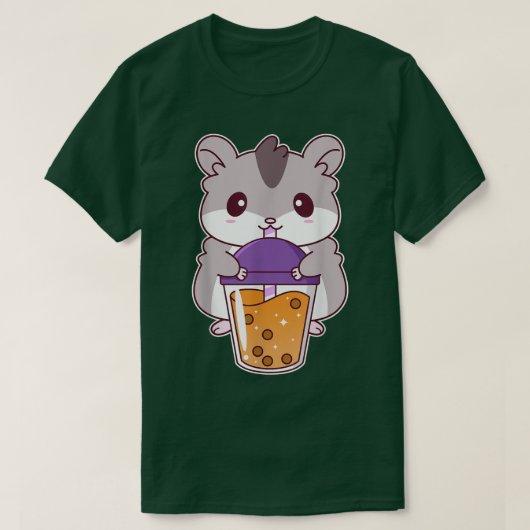 かわいいアニメハムスター飲むボバティーかわいい Tシャツ (デザイン正面)