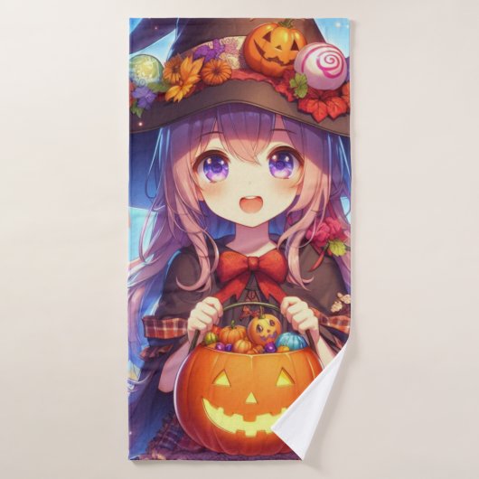 かわいいアニメハロウィン魔女 バスタオル (バスタオル)