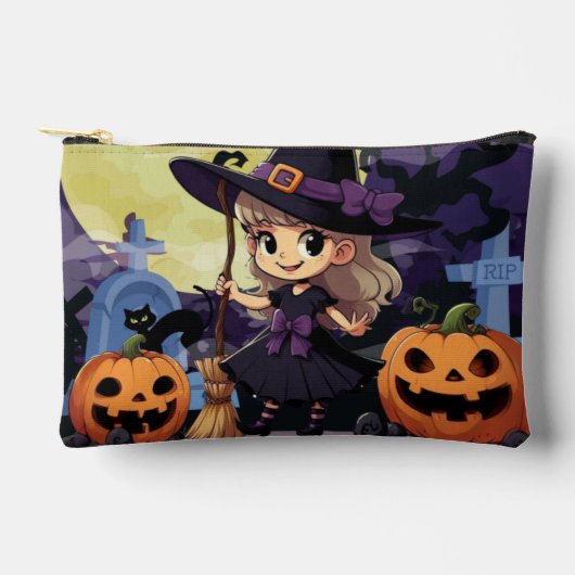 かわいいアニメハロウィーンの魔女 アクセサリーポーチ (正面)