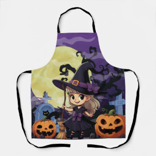 かわいいアニメハロウィーンの魔女 エプロン
