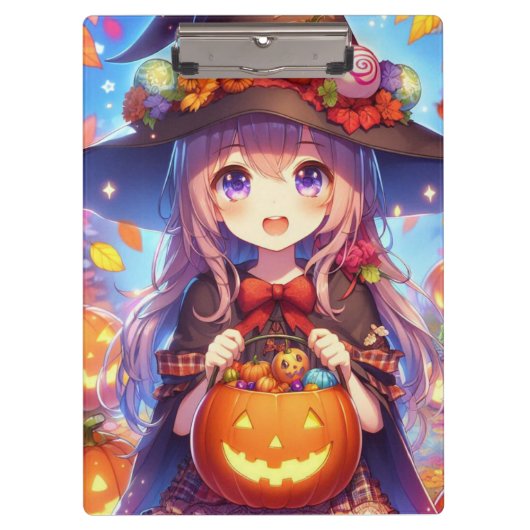 かわいいアニメハロウィーンの魔女 クリップボード (正面)
