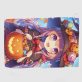 かわいいアニメハロウィーンの魔女 ゴルフタオル (横)