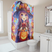 かわいいアニメハロウィーンの魔女 シャワーカーテン (インサイチュ)