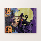かわいいアニメハロウィーンの魔女 ジグソーパズル (横)