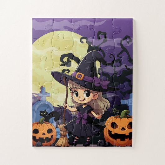 かわいいアニメハロウィーンの魔女 ジグソーパズル (縦)