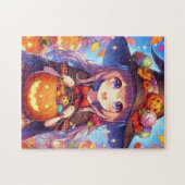 かわいいアニメハロウィーンの魔女 ジグソーパズル (横)