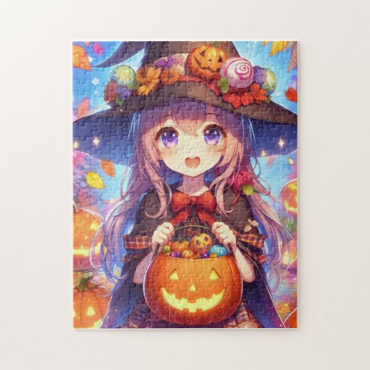 かわいいアニメハロウィーンの魔女 ジグソーパズル (縦)