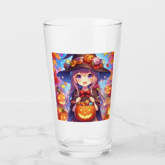 かわいいアニメハロウィーンの魔女 タンブラーグラス (正面)