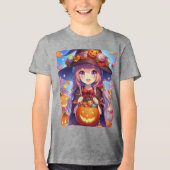 かわいいアニメハロウィーンの魔女 トライブレンドＴシャツ (正面)