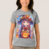 かわいいアニメハロウィーンの魔女 トライブレンドＴシャツ (正面)