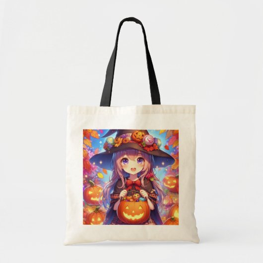かわいいアニメハロウィーンの魔女 トートバッグ (正面)
