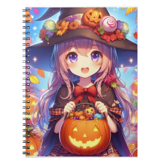 かわいいアニメハロウィーンの魔女 ノートブック (正面)
