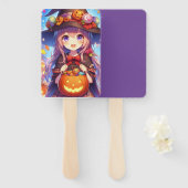 かわいいアニメハロウィーンの魔女 ハンドファン (正面&裏面)