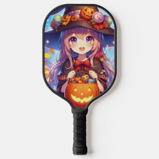 かわいいアニメハロウィーンの魔女 ピックルボールラケット (正面)