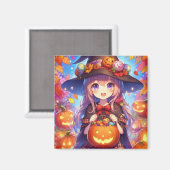 かわいいアニメハロウィーンの魔女 マグネット (正面/裏面)