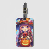 かわいいアニメハロウィーンの魔女 ラゲッジタグ (正面縦)