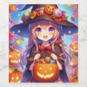 かわいいアニメハロウィーンの魔女 ワインラベル (シングルラベル)
