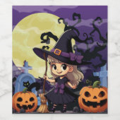 かわいいアニメハロウィーンの魔女 ワインラベル (シングルラベル)