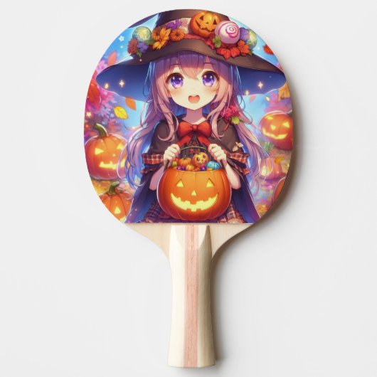 かわいいアニメハロウィーンの魔女 卓球ラケット (正面)