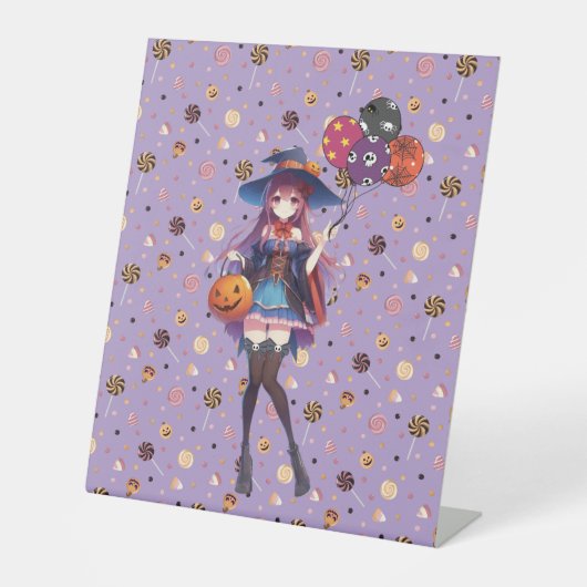 かわいいアニメハロウィーンの魔女 台座サイン (正面)