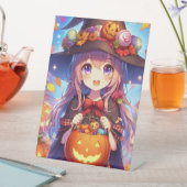 かわいいアニメハロウィーンの魔女 台座サイン (インサイチュ)