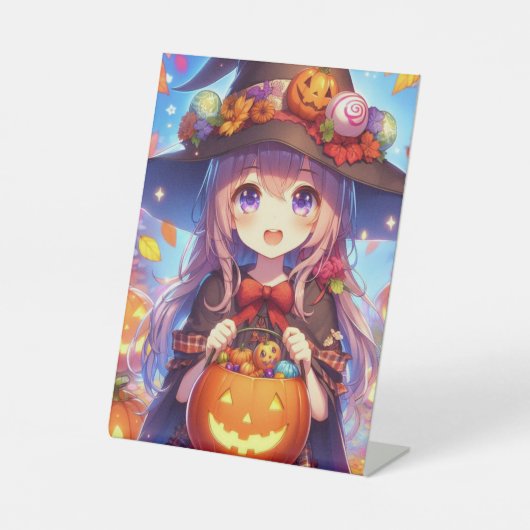 かわいいアニメハロウィーンの魔女 台座サイン (正面)