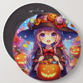 かわいいアニメハロウィーンの魔女 缶バッジ (正面&裏面)
