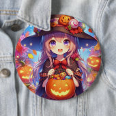 かわいいアニメハロウィーンの魔女 缶バッジ (インサイチュ)