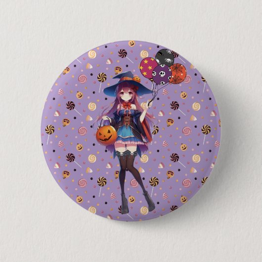 かわいいアニメハロウィーンの魔女 缶バッジ (正面)