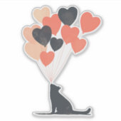 かわいいアニメハート型バルーン付き黒猫 シール (正面)