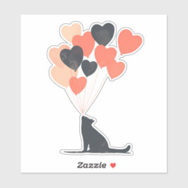 かわいいアニメハート型バルーン付き黒猫 シール