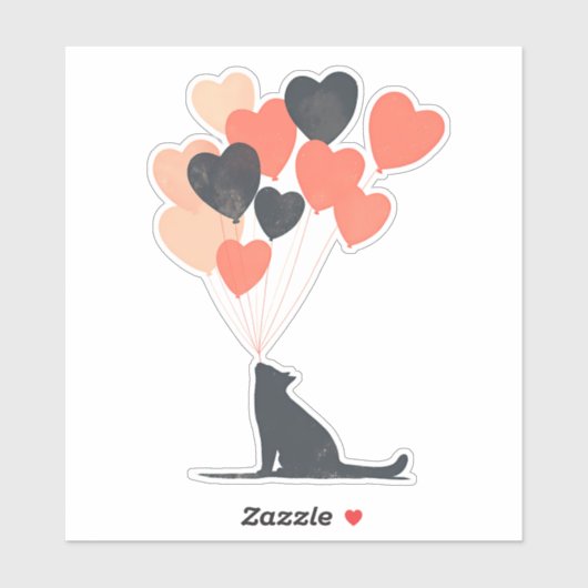 かわいいアニメハート型バルーン付き黒猫 シール (シート)