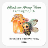 かわいいアニメミツバチのハニージャー スクエアシール (正面)