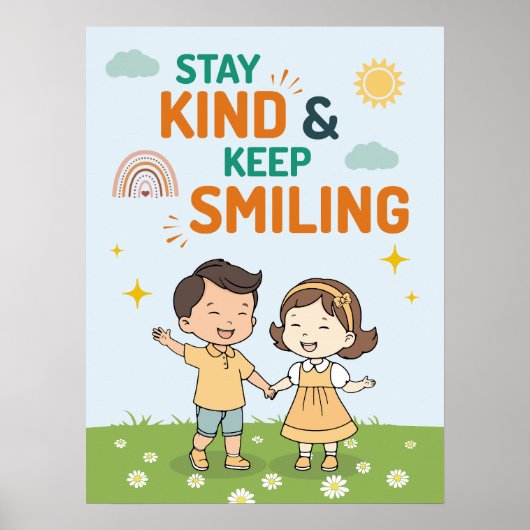 かわいいアニメーションが子供の部屋をポジティブに!「親切」な名言付き壁掛けアート ポスター (正面)
