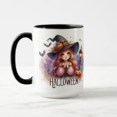 かわいいアニメートされたこうもり パーソナライズされた付き魔女 マグカップ (左)