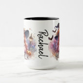 かわいいアニメートされたこうもり パーソナライズされた付き魔女 マグカップ (中央)