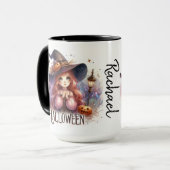 かわいいアニメートされたこうもり パーソナライズされた付き魔女 マグカップ (正面左)